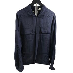 Liz Claiborne Collection Navy Blue Rayon Button Down Shirt Blouse Size 14 Pocket